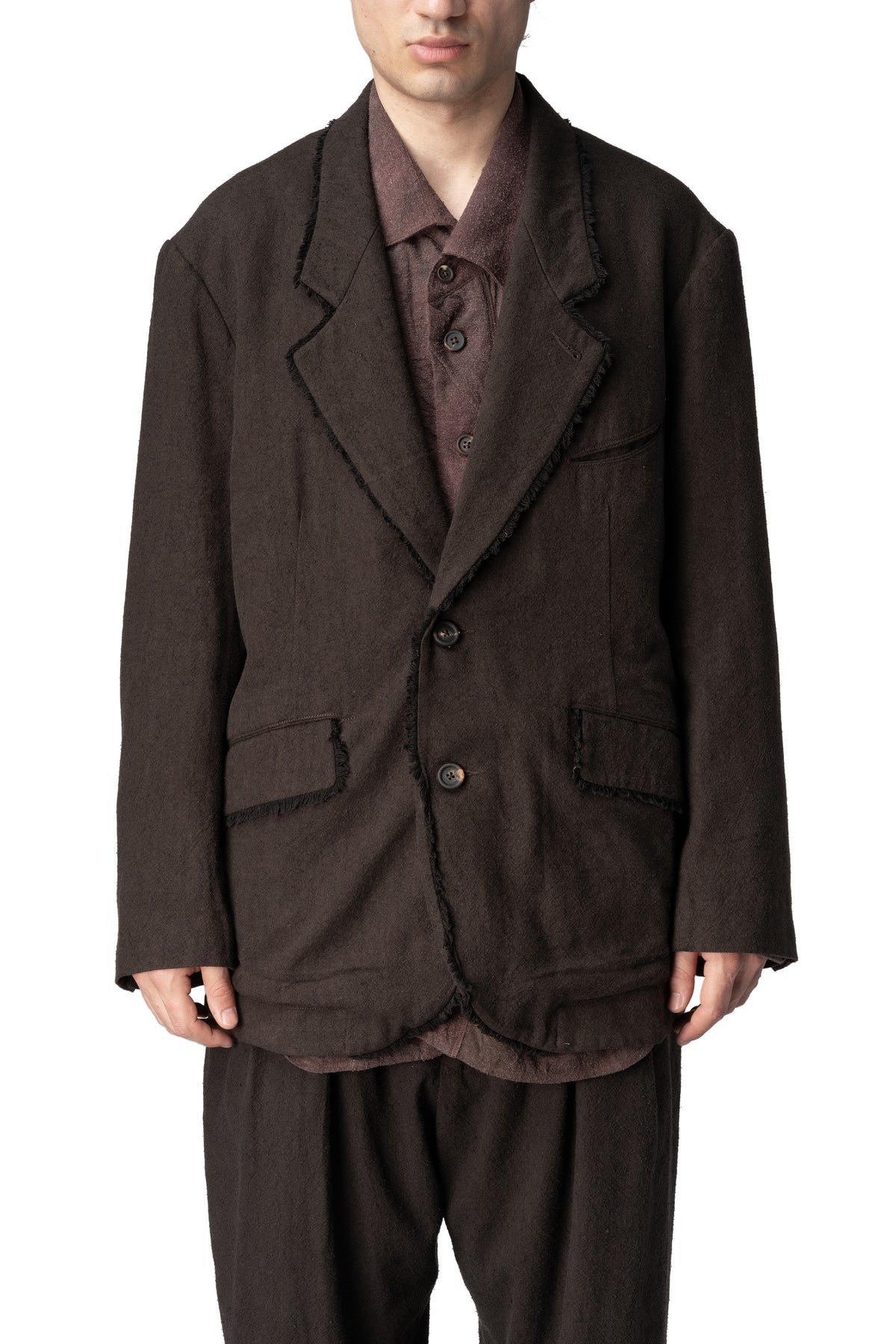 Raw edge collar 2 button blazer