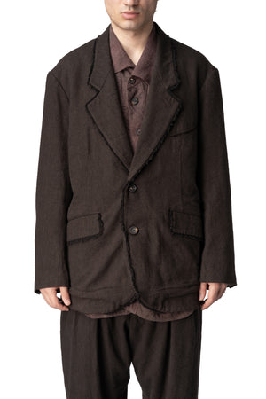 Raw edge collar 2 button blazer