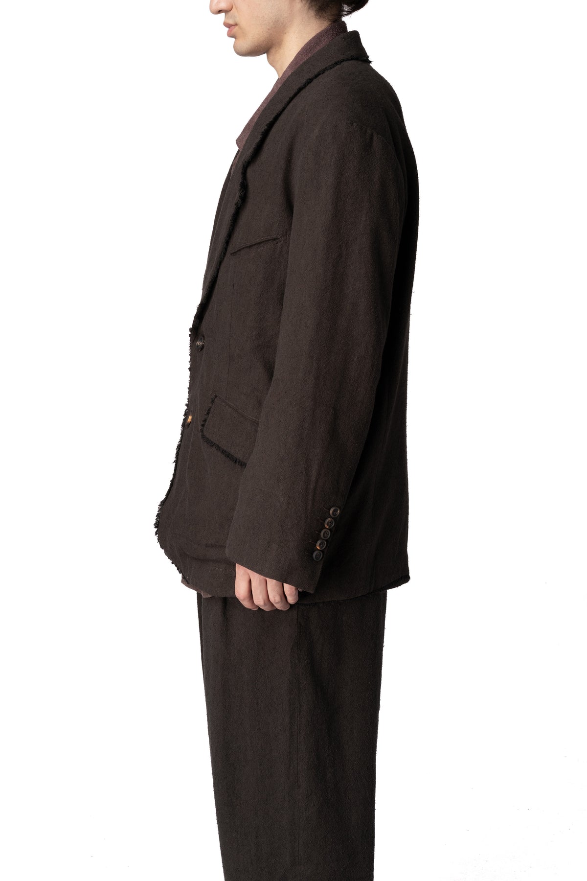 Raw edge collar 2 button blazer