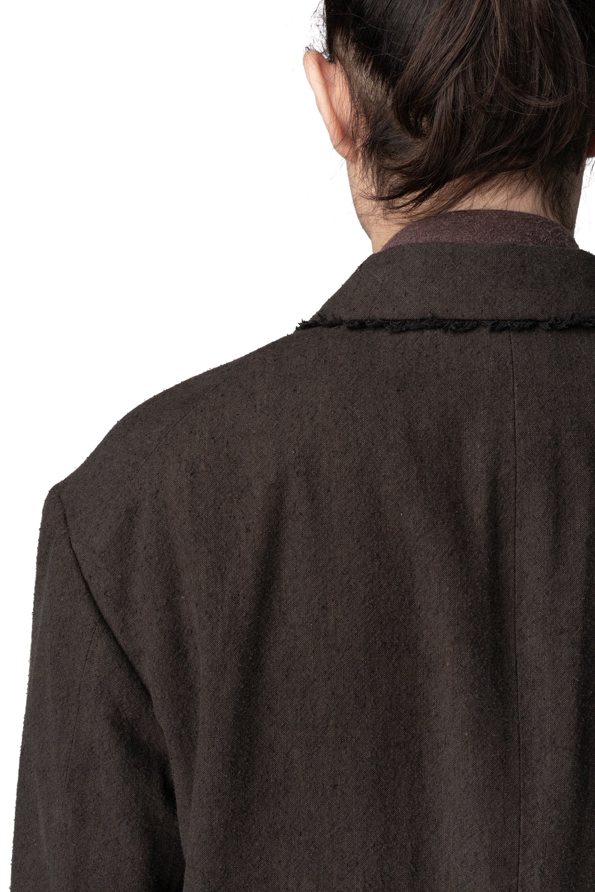 Raw edge collar 2 button blazer