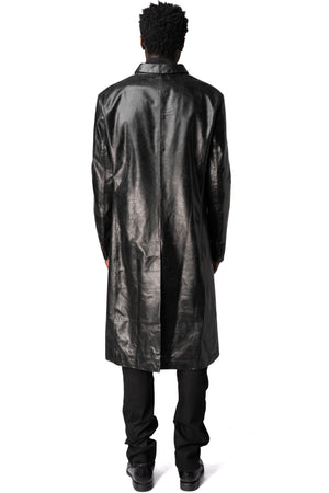 Calfskin leather long coat