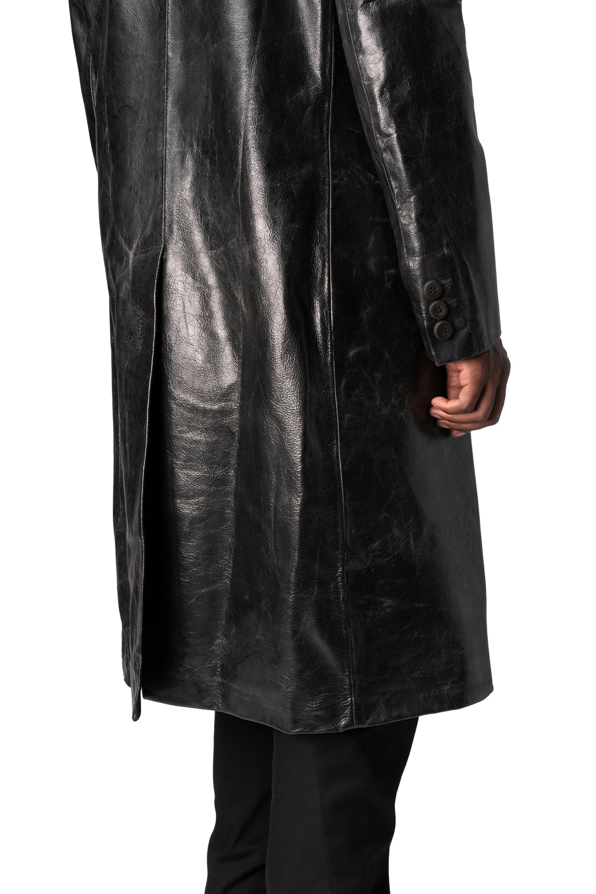 Calfskin leather long coat