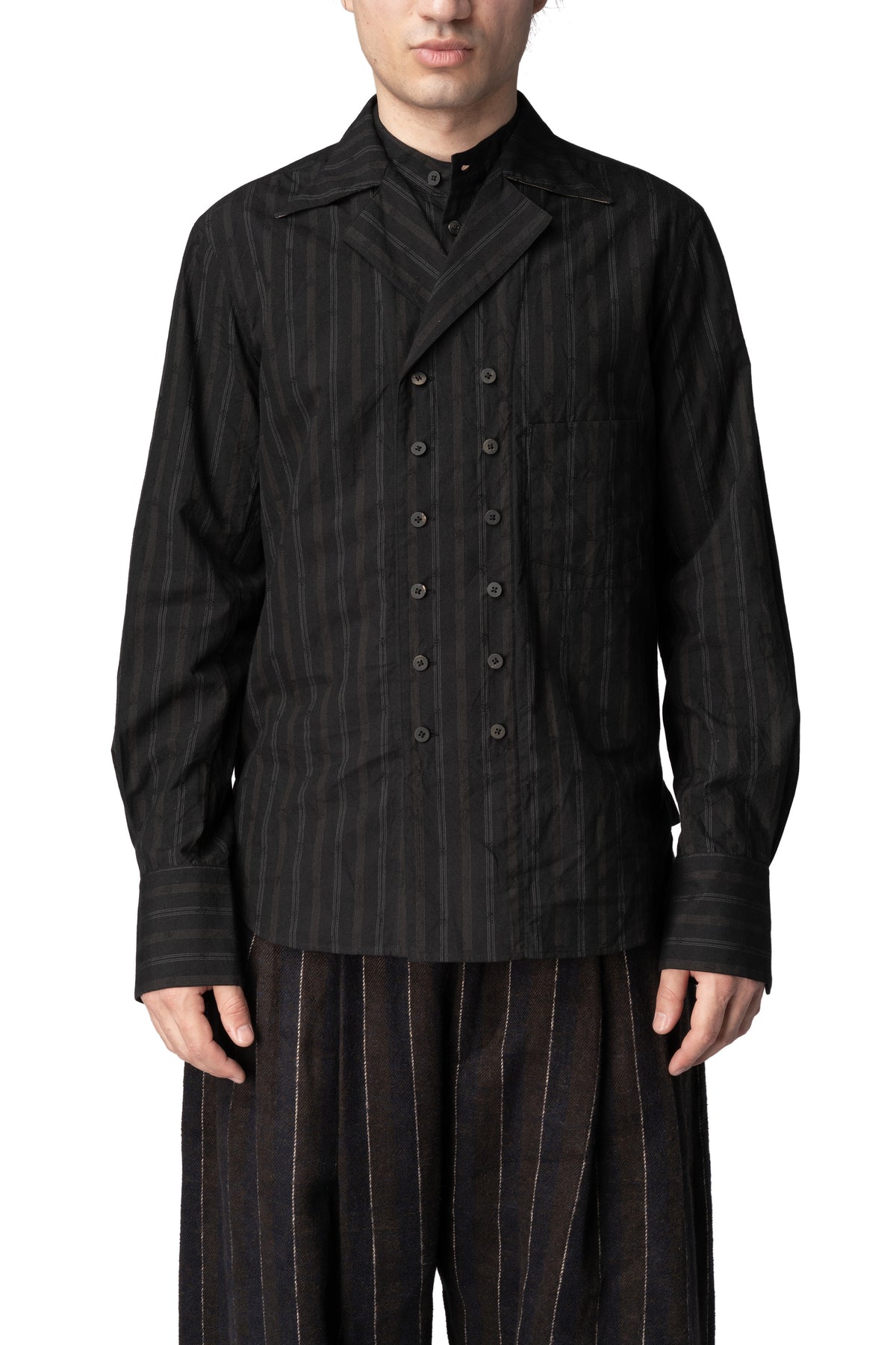 Layered collar double-breasted shirt