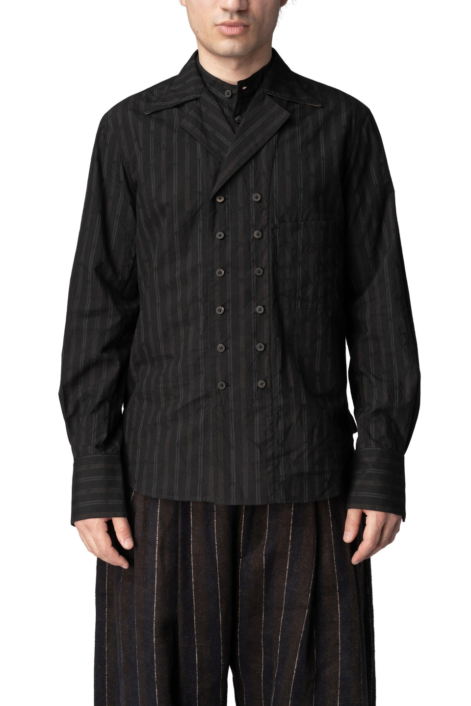Layered collar double-breasted shirt