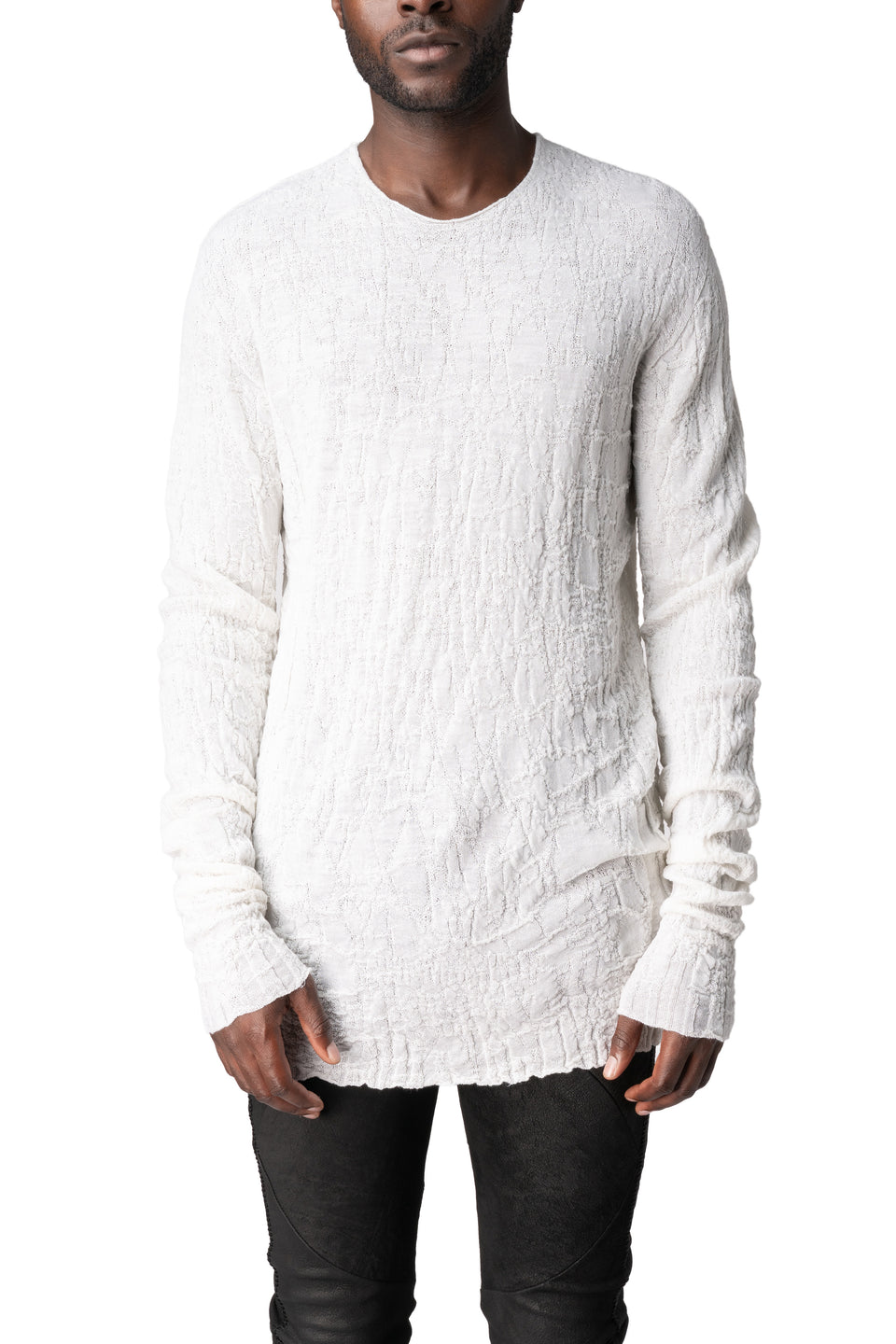 Light wool crew neck sweater, White