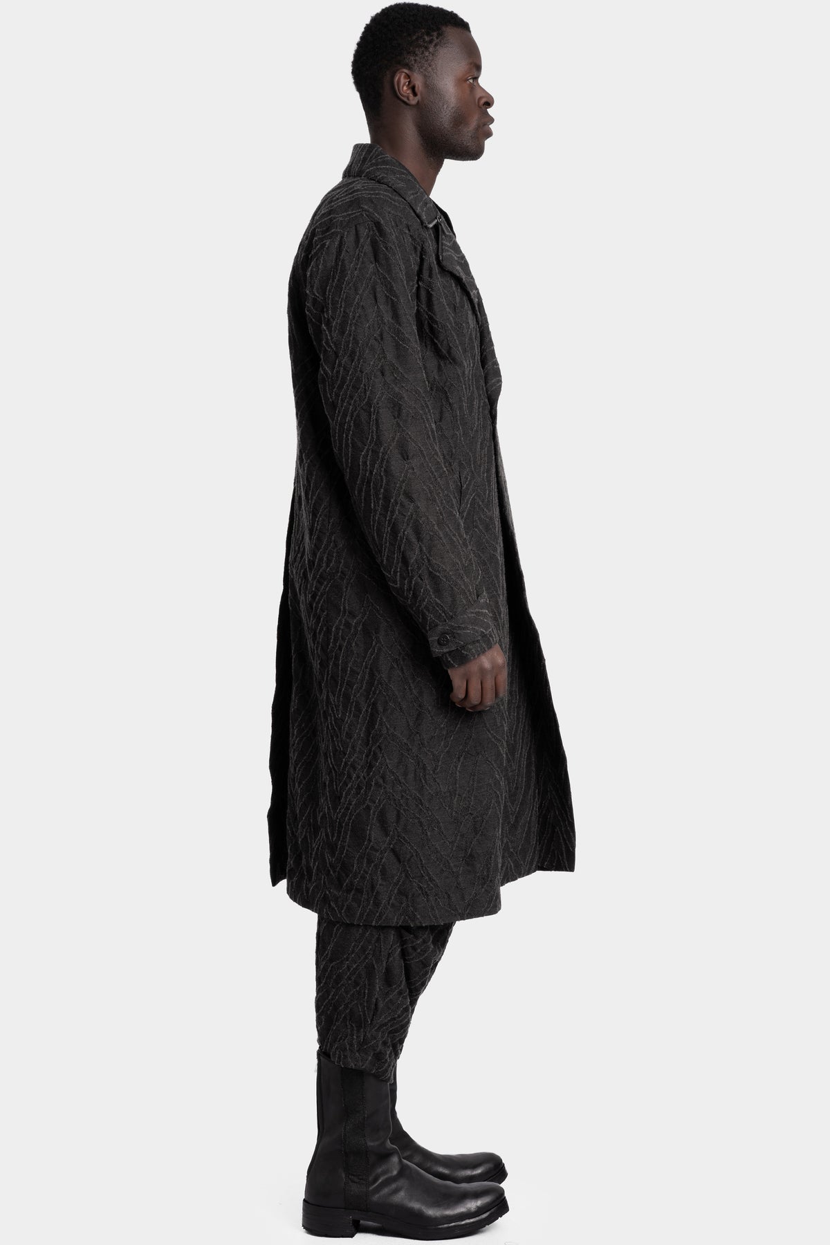 Deformed Herringbone Jacquard Double-Breasted Coat