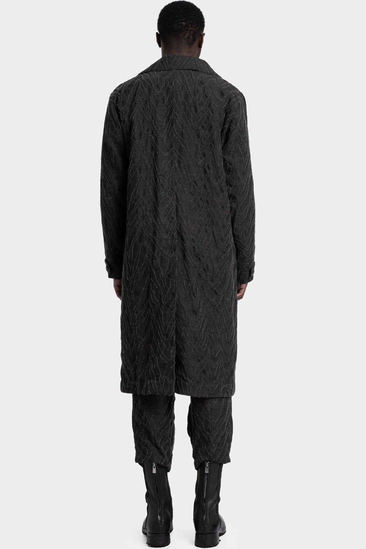 Deformed Herringbone Jacquard Double-Breasted Coat