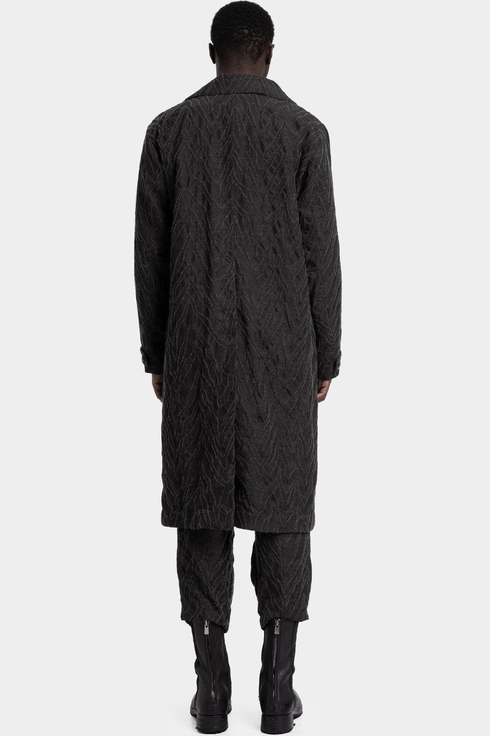 Deformed Herringbone Jacquard Double-Breasted Coat