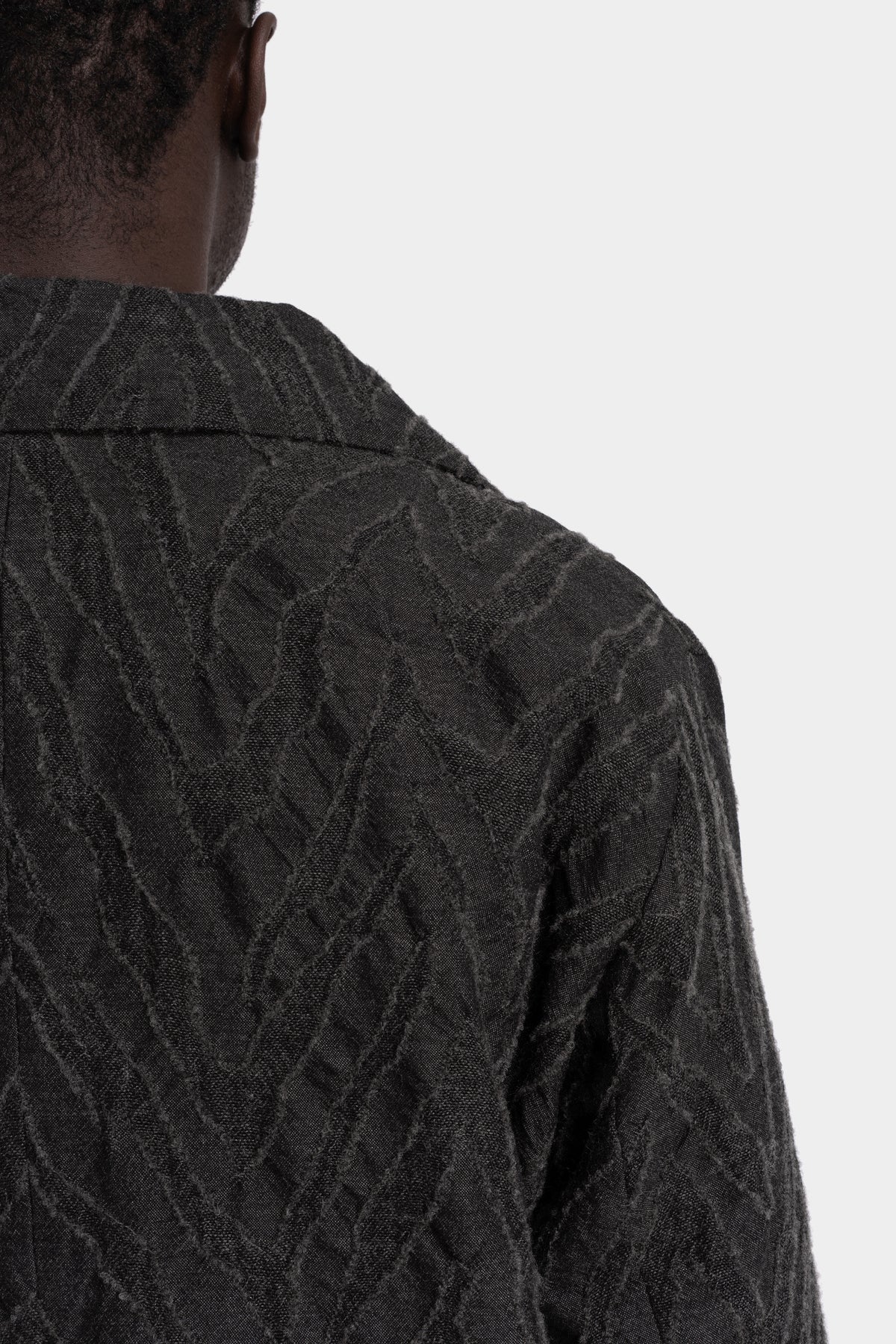 Deformed Herringbone Jacquard Double-Breasted Coat
