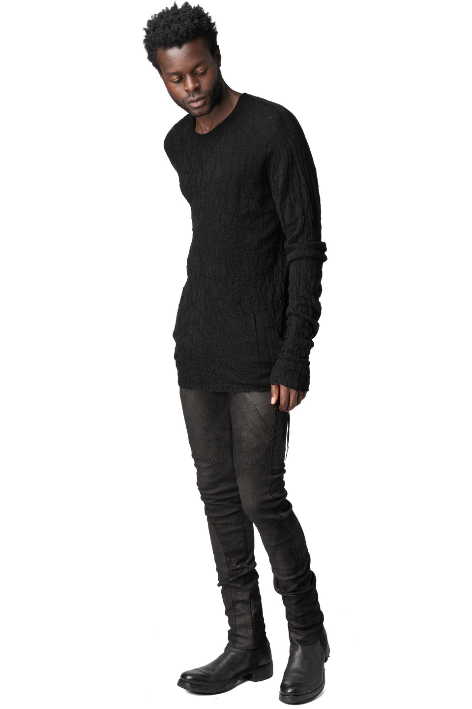 Light wool crew neck sweater, Black
