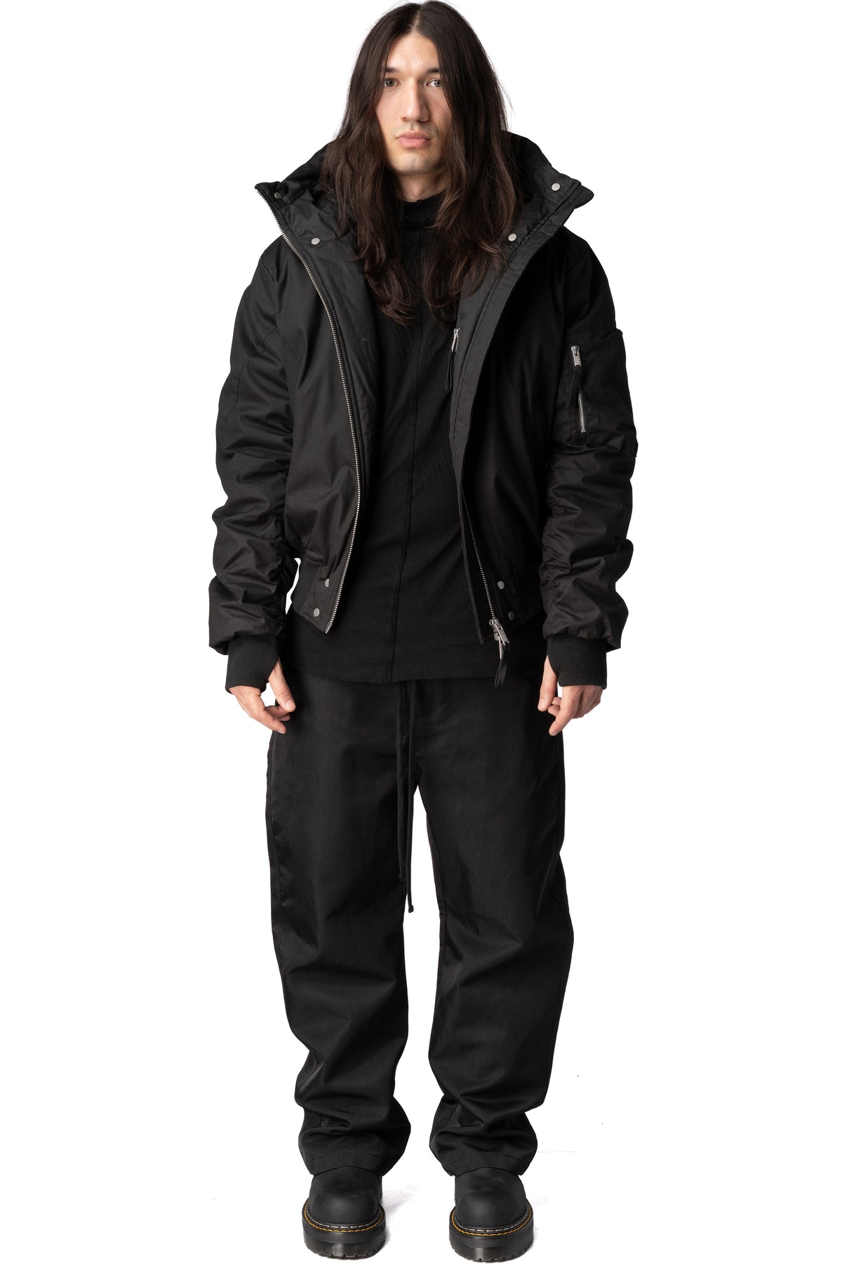 Hooded Bomber Jacket, Black