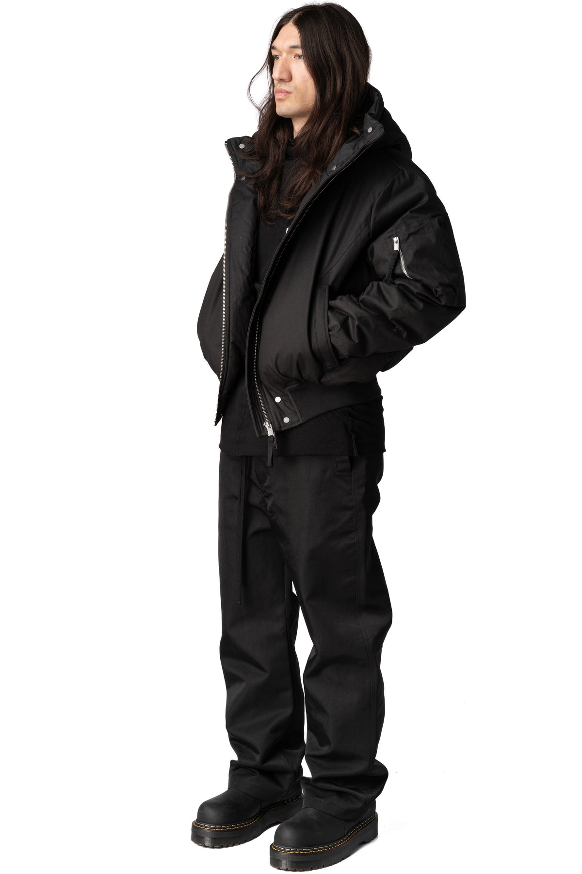 Hooded Bomber Jacket, Black