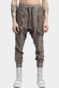 Low crotch gusset pockets pants, Taupe