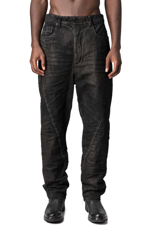 Loose fit treated denim jeans