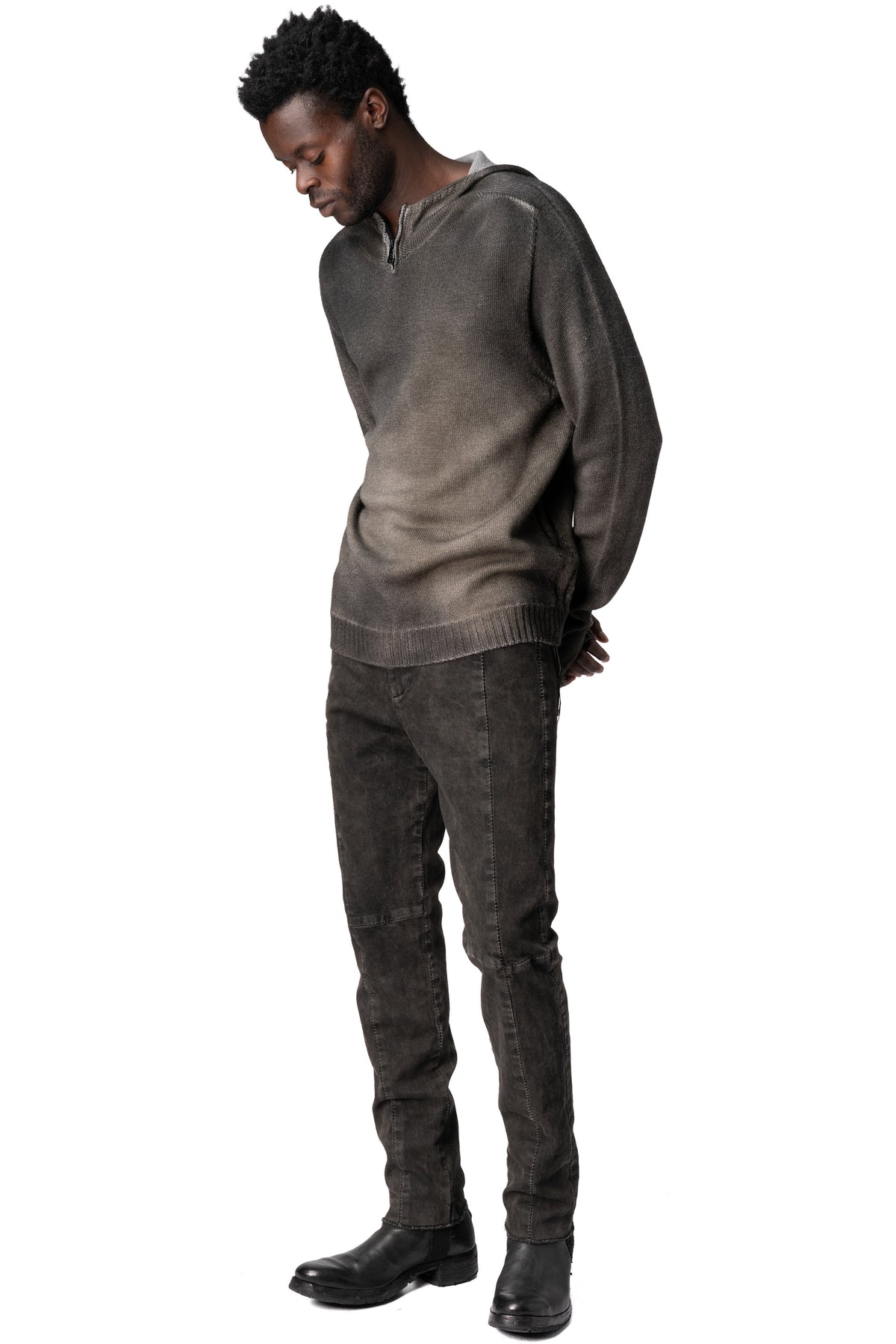 Hooded half-zip heavy wool sweater
