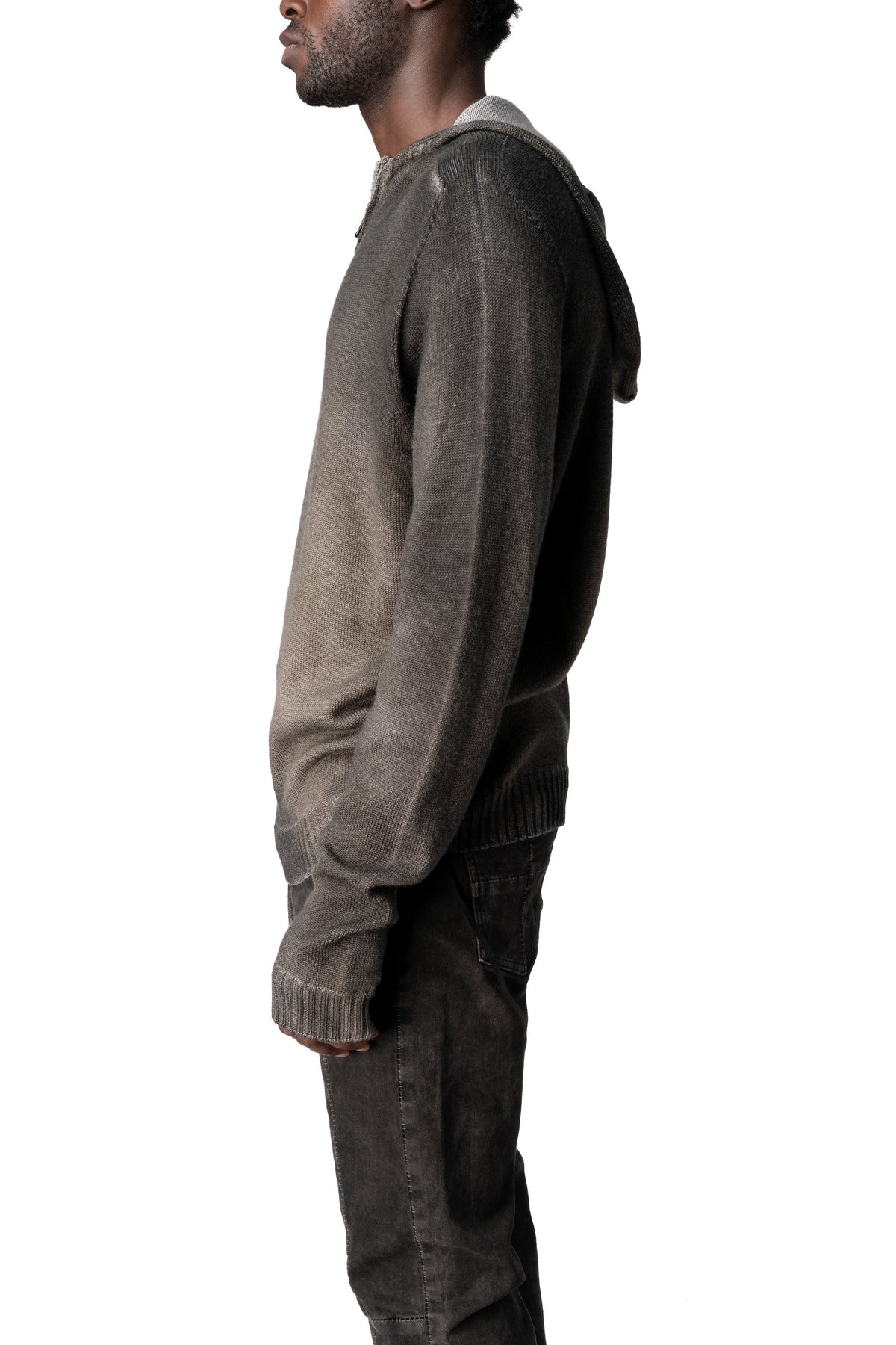 Hooded half-zip heavy wool sweater