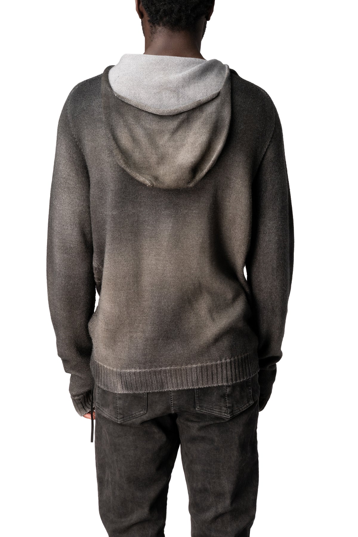 Hooded half-zip heavy wool sweater