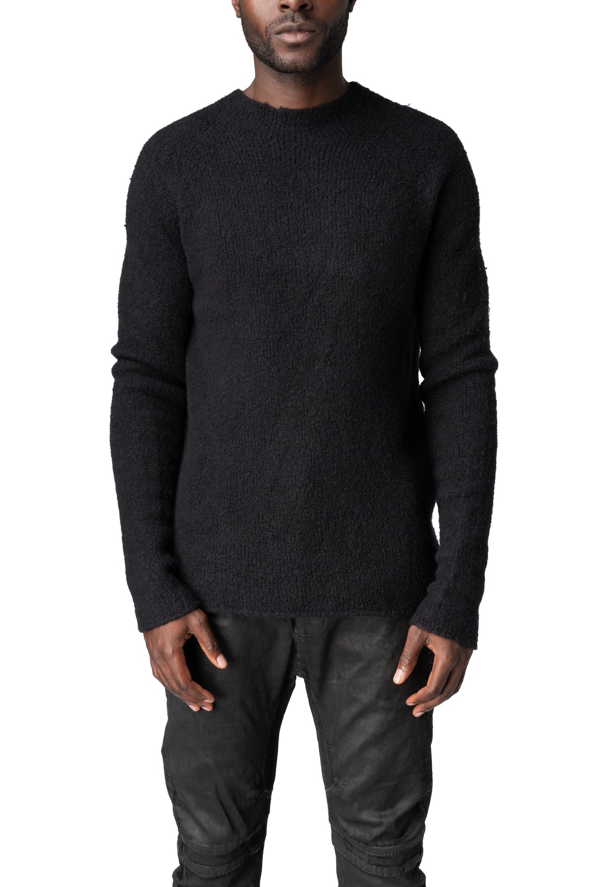 Heavy wool sweater with cross embroidery