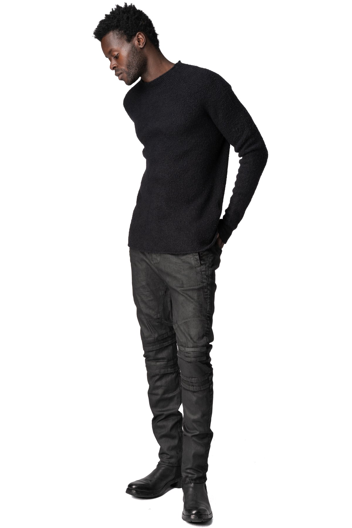 Heavy wool sweater with cross embroidery