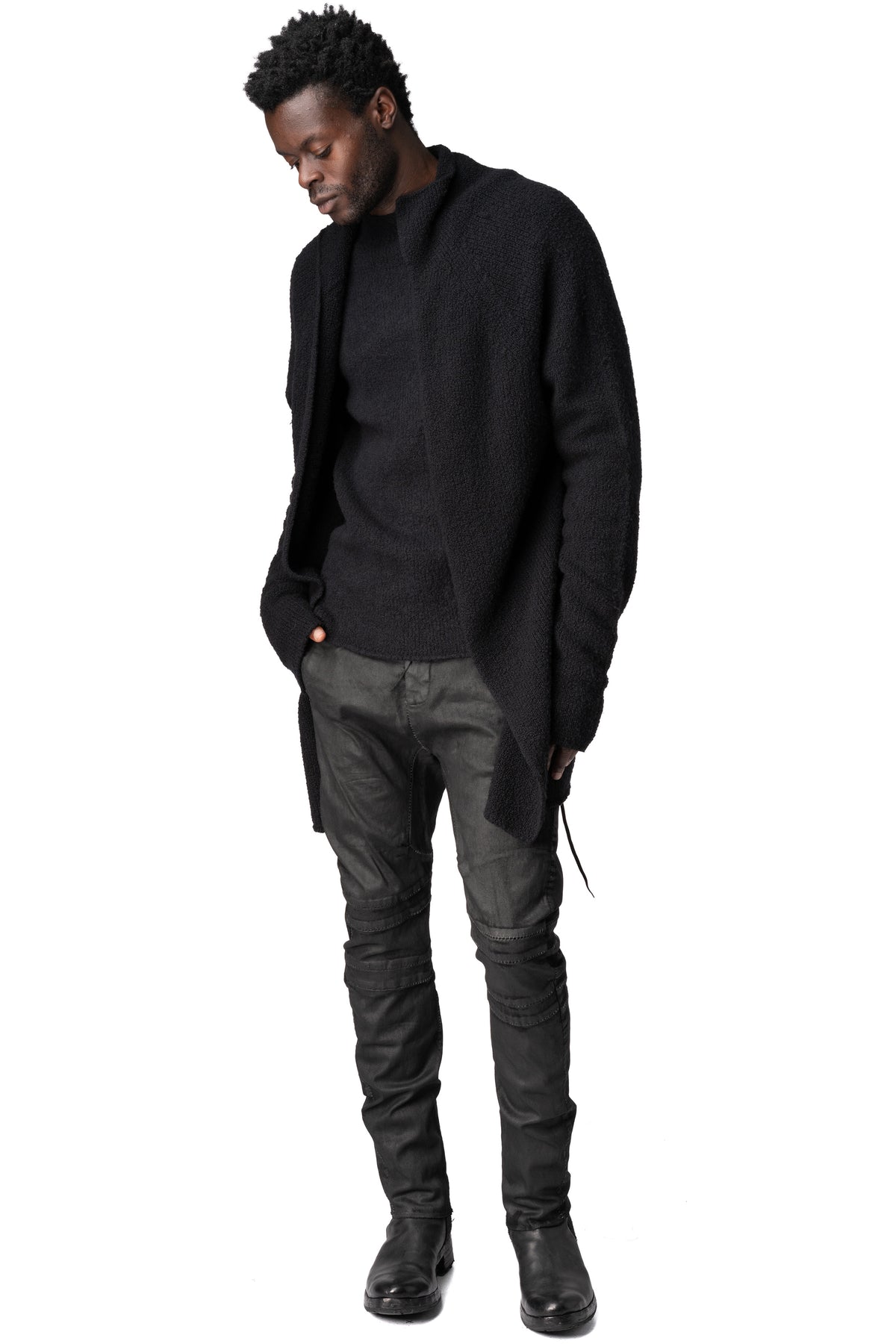 Long heavy wool open cardigan