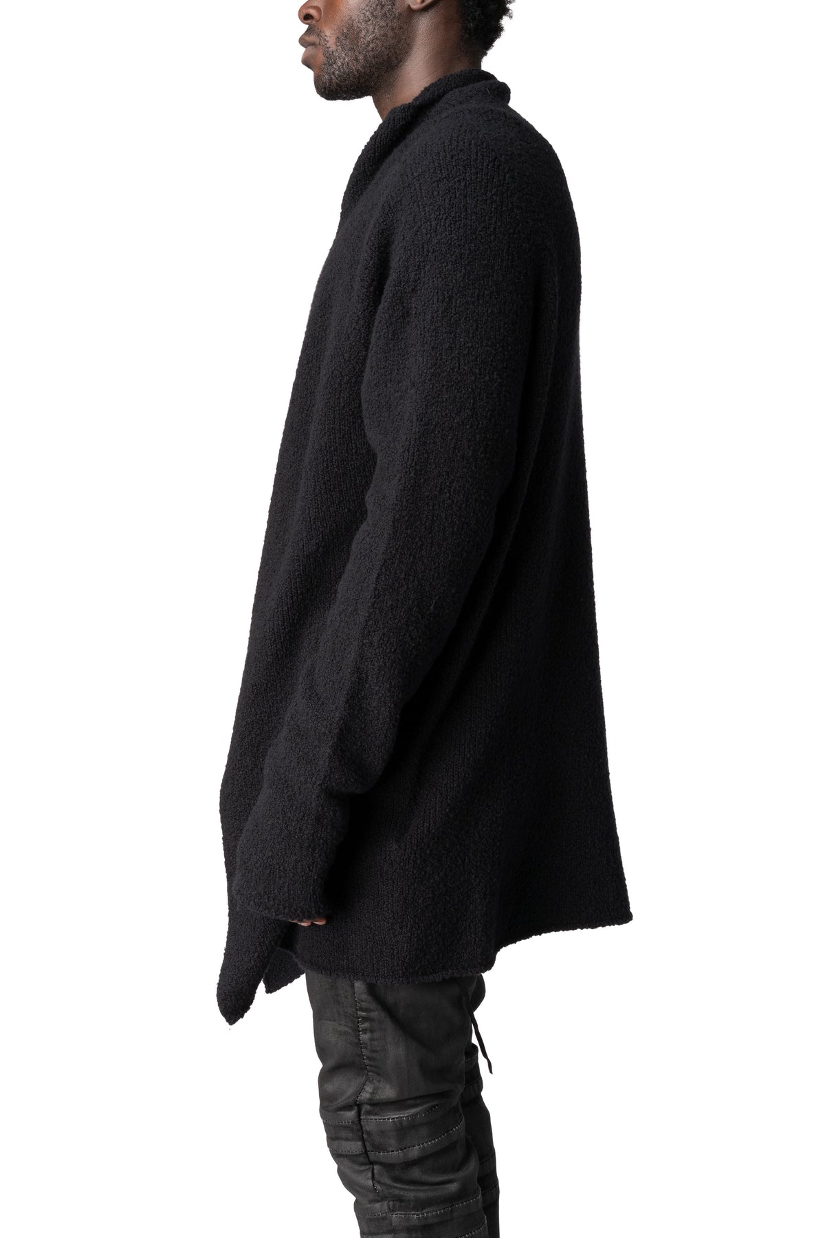 Long heavy wool open cardigan