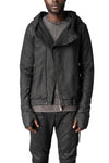 Asymmetric zip coated hooded sweatshirt, Black Leather