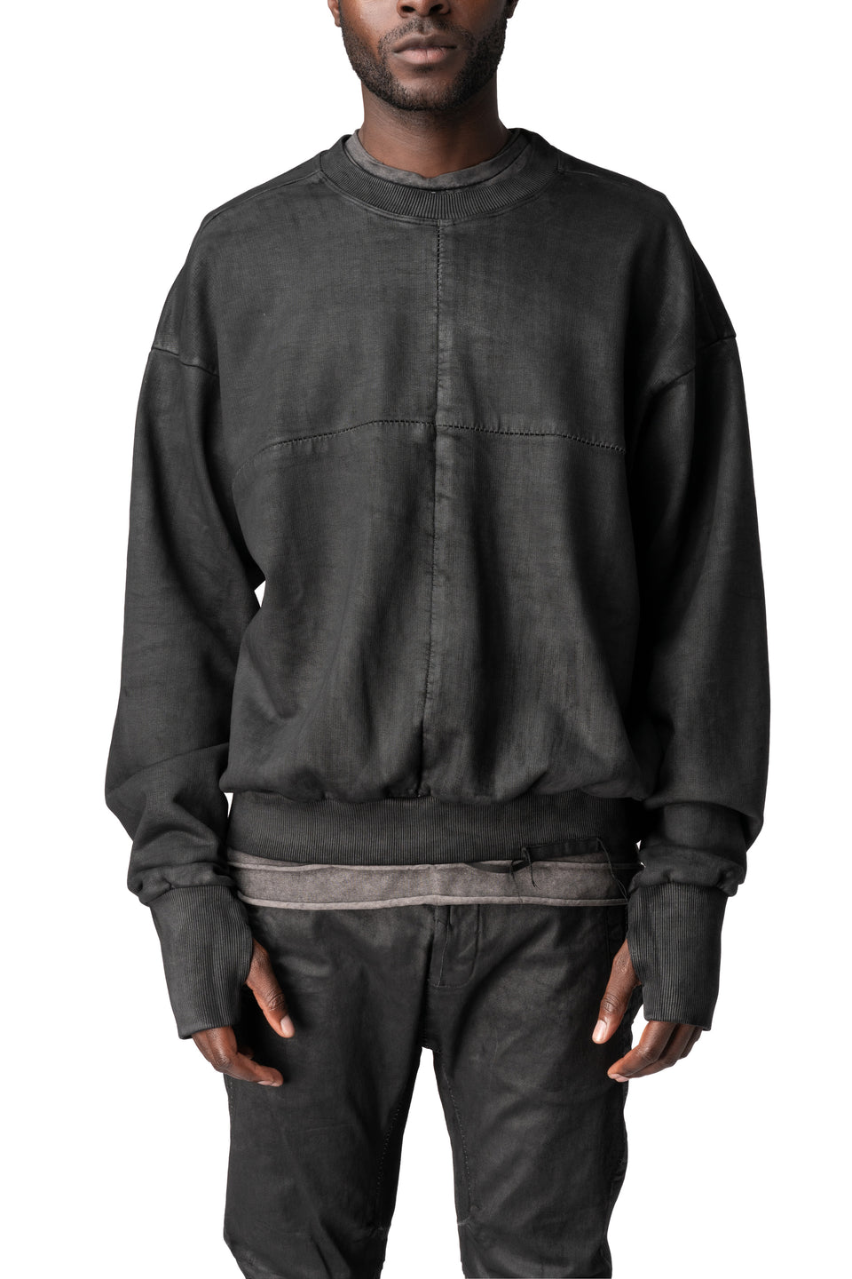 Loose fit cross seam sweatshirt, Black Leather