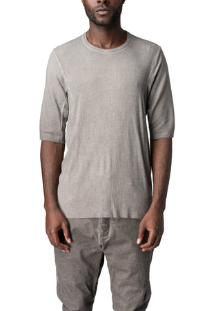 Raglan cut cashmere blend leather spine t-shirt, Elephant grey