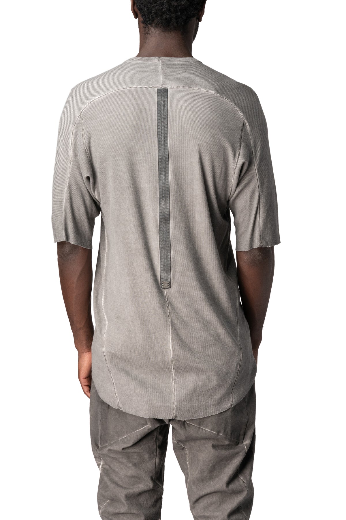Raglan cut cashmere blend leather spine t-shirt, Elephant grey