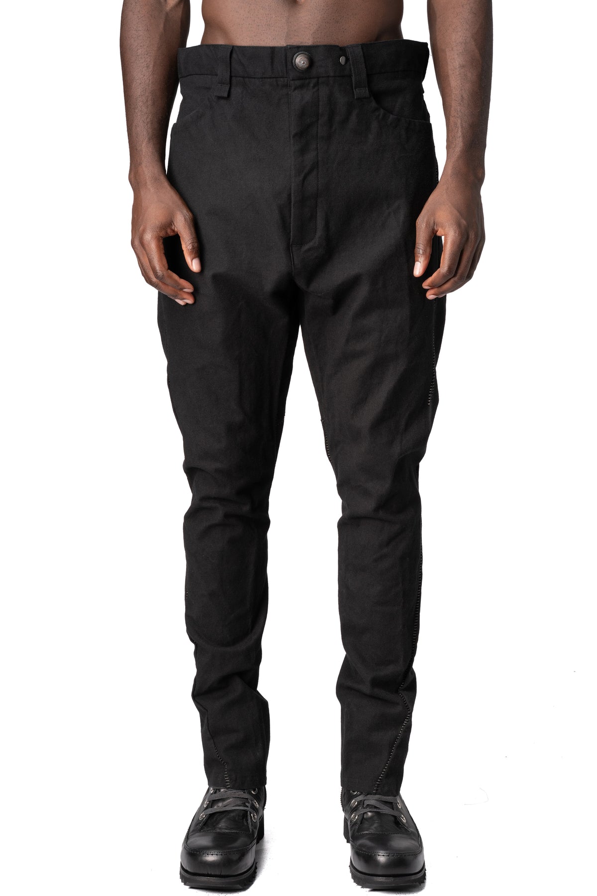 Low crotch 4 pocket cotton pants, Black