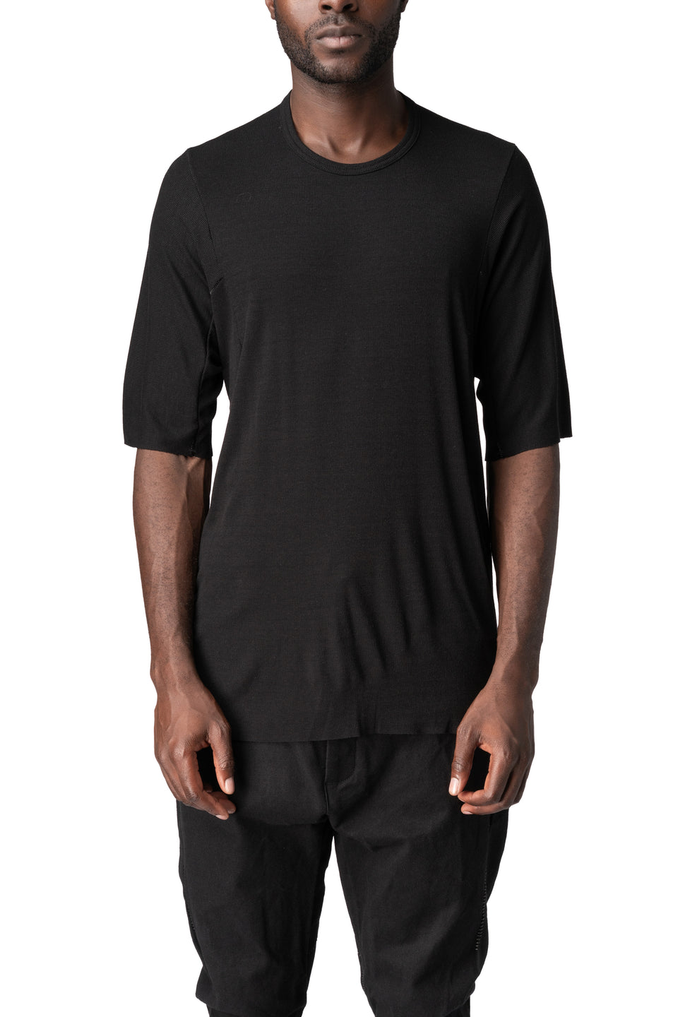 Raglan cut cashmere blend leather spine t-shirt, Black