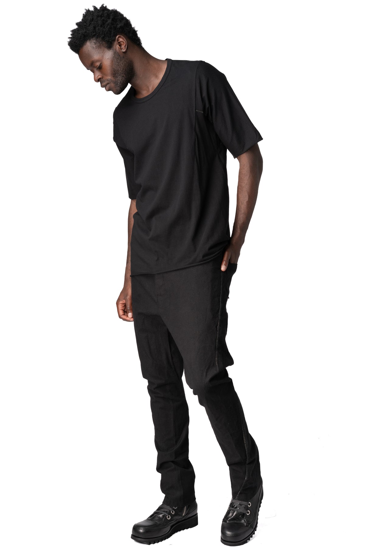 Raglan cut leather spine t-shirt, Black