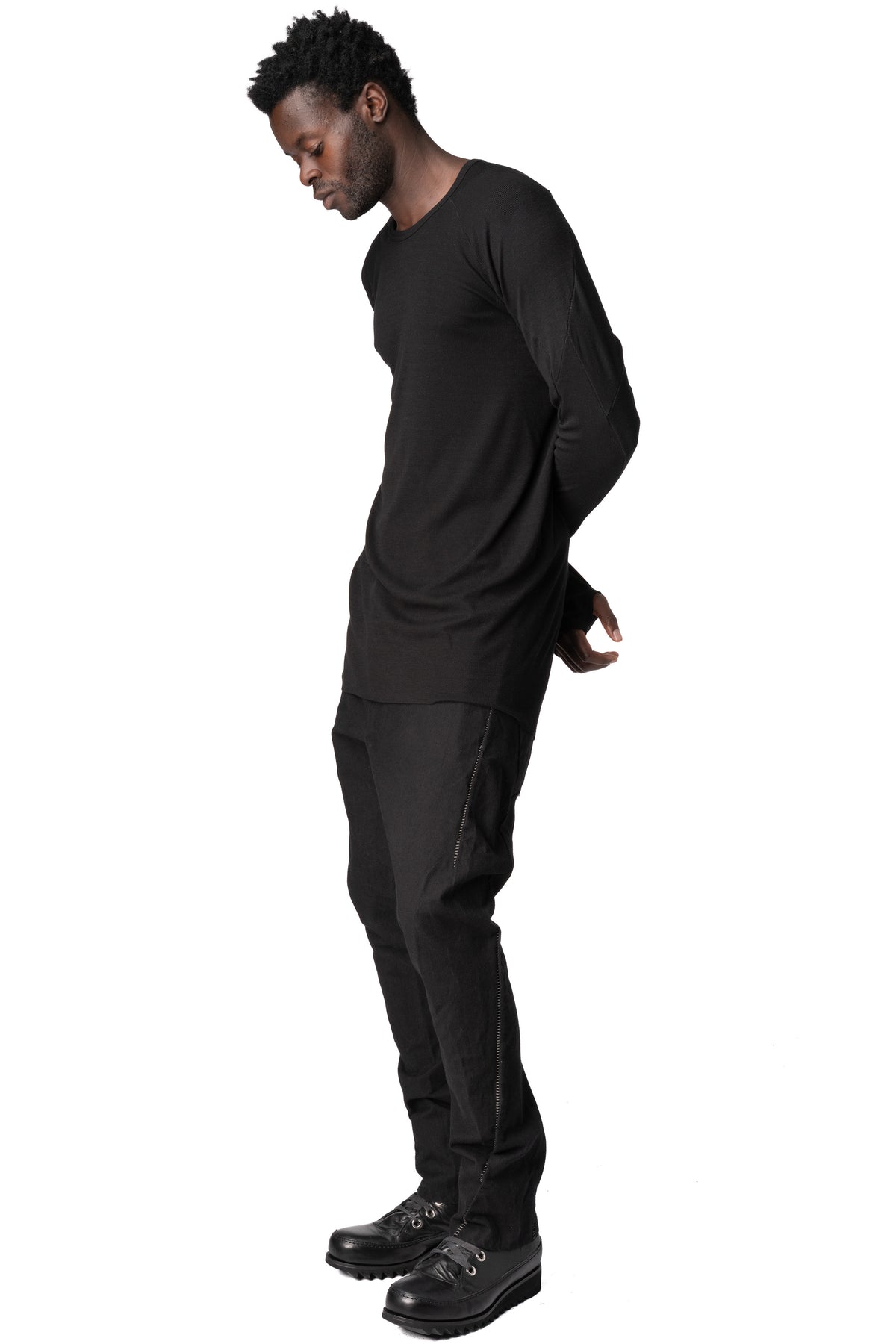 Two panel cashmere blend leather spine t-shirt, Black