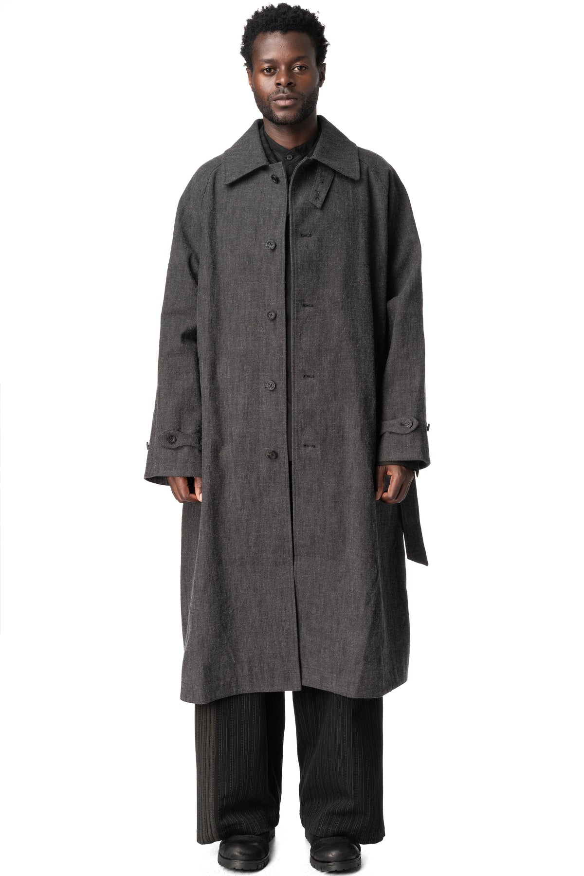 E Belted Overcoat, Grey