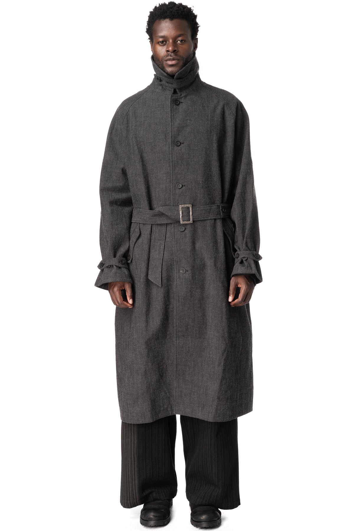 E Belted Overcoat, Grey