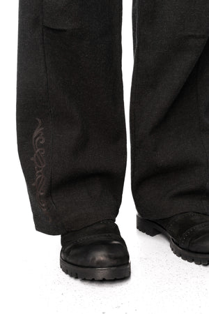 Embroidered Overlock Trousers, Black
