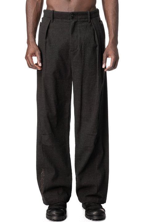 Embroidered Overlock Trousers, Black