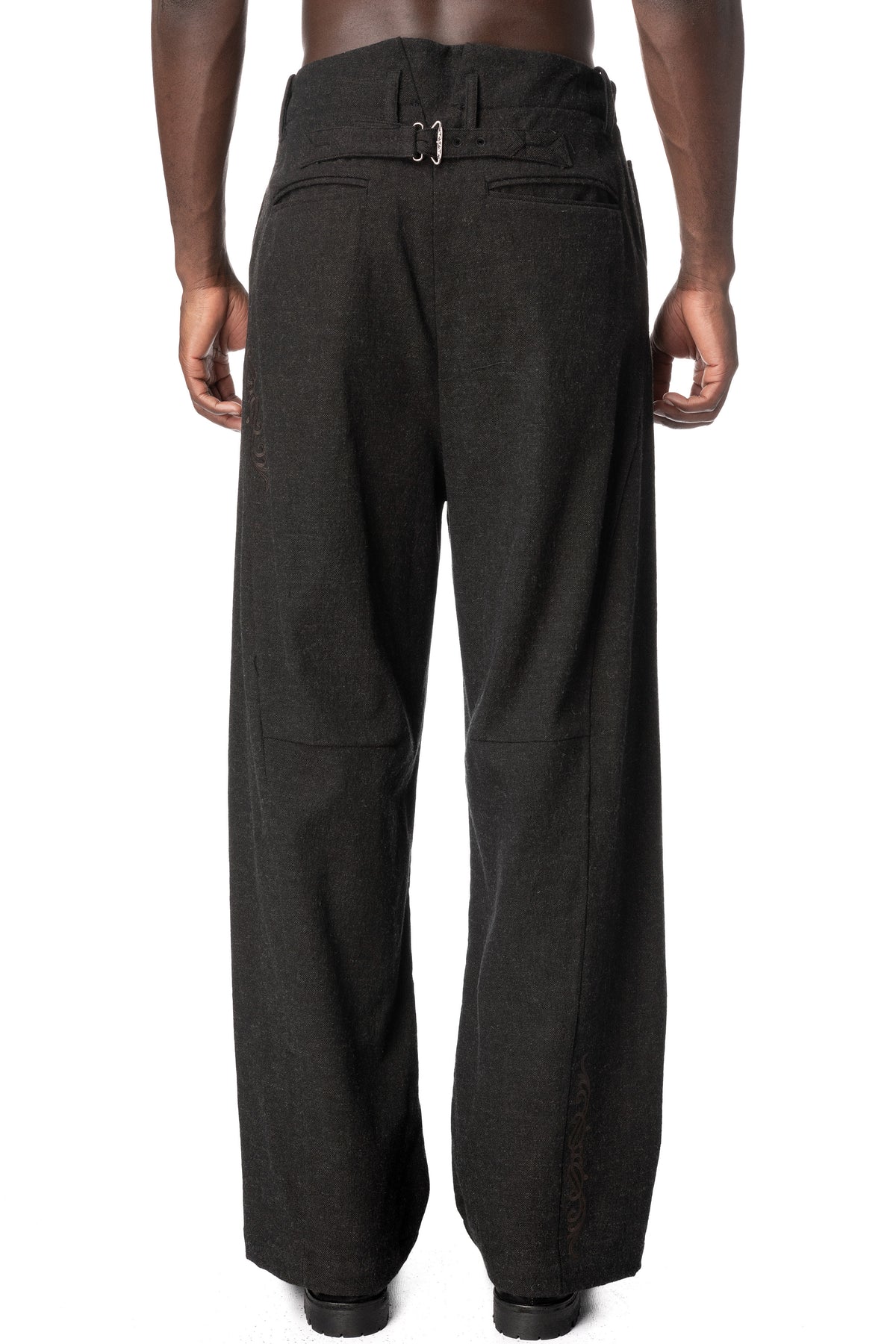Embroidered Overlock Trousers, Black
