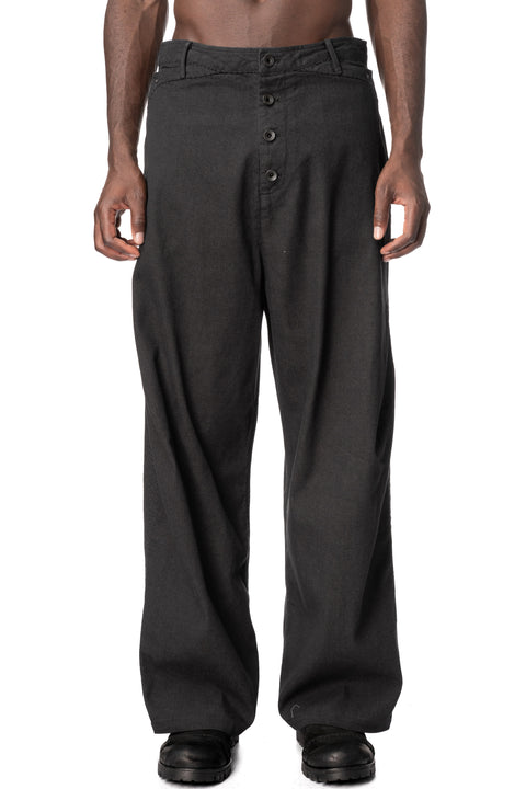 Overlocked Loose Buckleback Trousers, Black