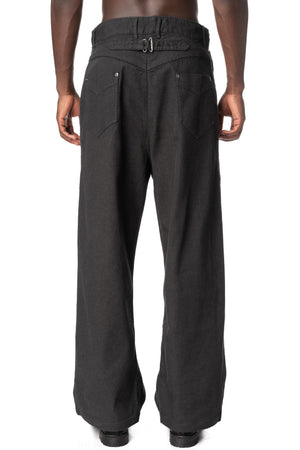 Overlocked Loose Buckleback Trousers, Black