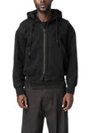 Distressed Zip Up Sweat Jacket, Black