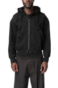 Distressed Zip Up Sweat Jacket, Black