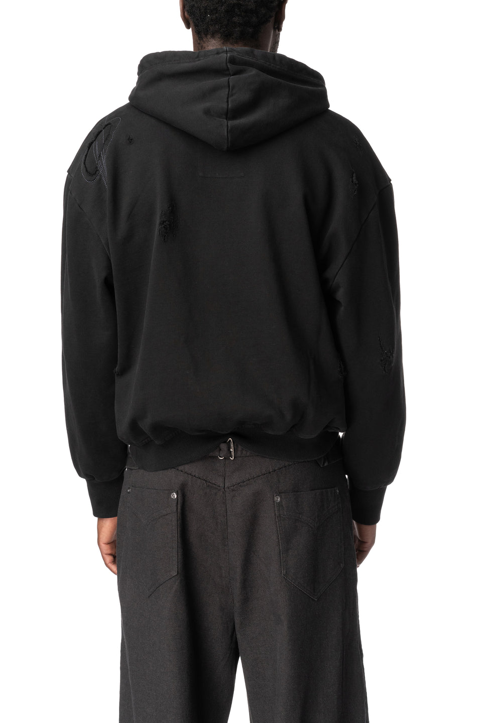 Distressed Zip Up Sweat Jacket, Black