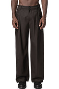 Asymmetric Suspender Skirt-Panel Pants, Brown