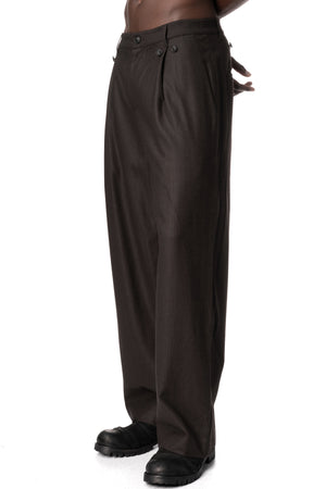 Asymmetric Suspender Skirt-Panel Pants, Brown