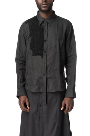 Knitted Panel Tunic Shirt, Grey
