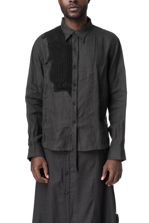 Knitted Panel Tunic Shirt, Grey