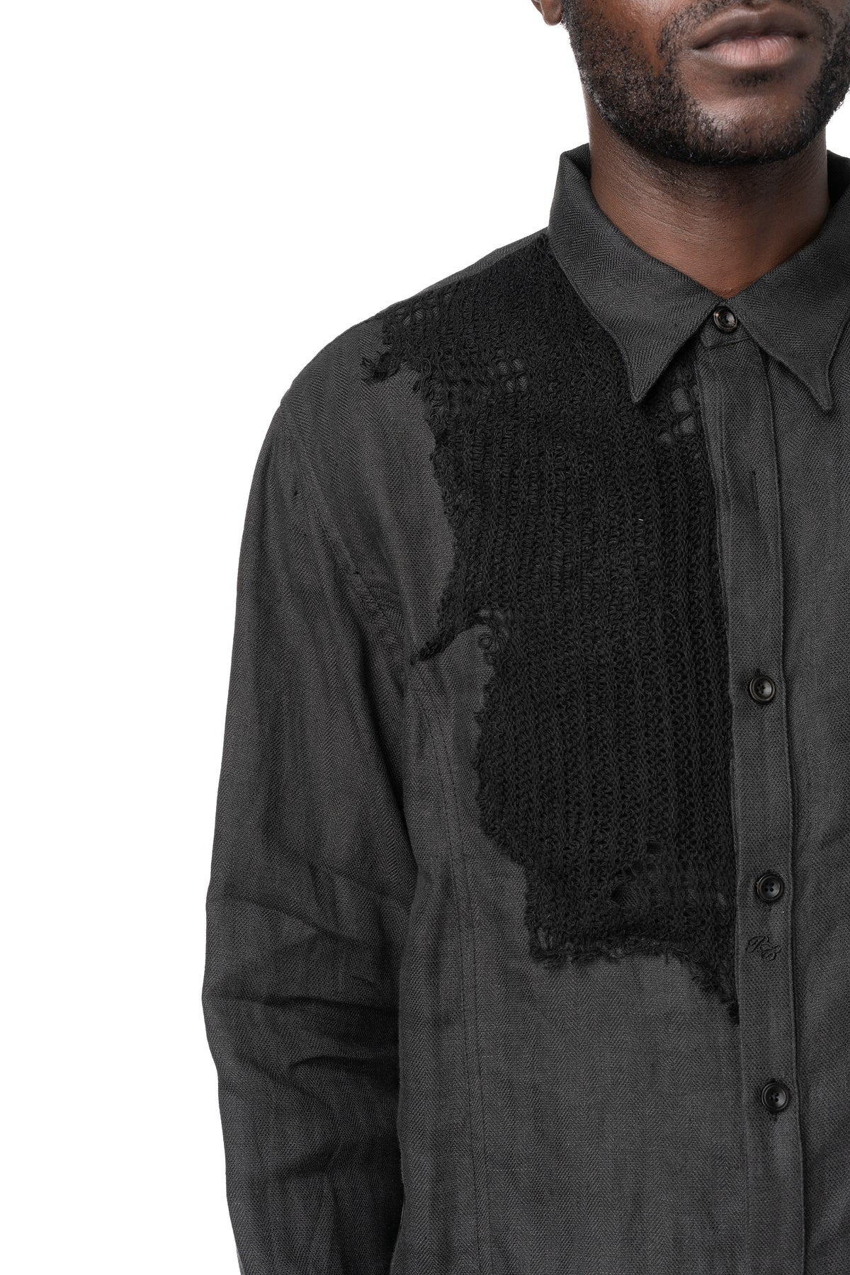 Knitted Panel Tunic Shirt, Grey