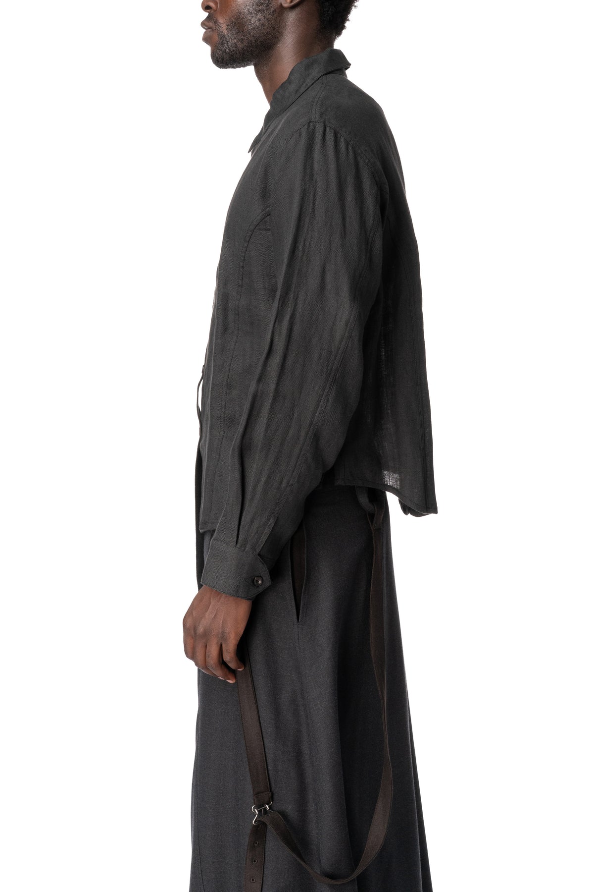 Knitted Panel Tunic Shirt, Grey