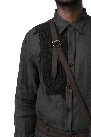 Knitted Panel Tunic Shirt, Grey